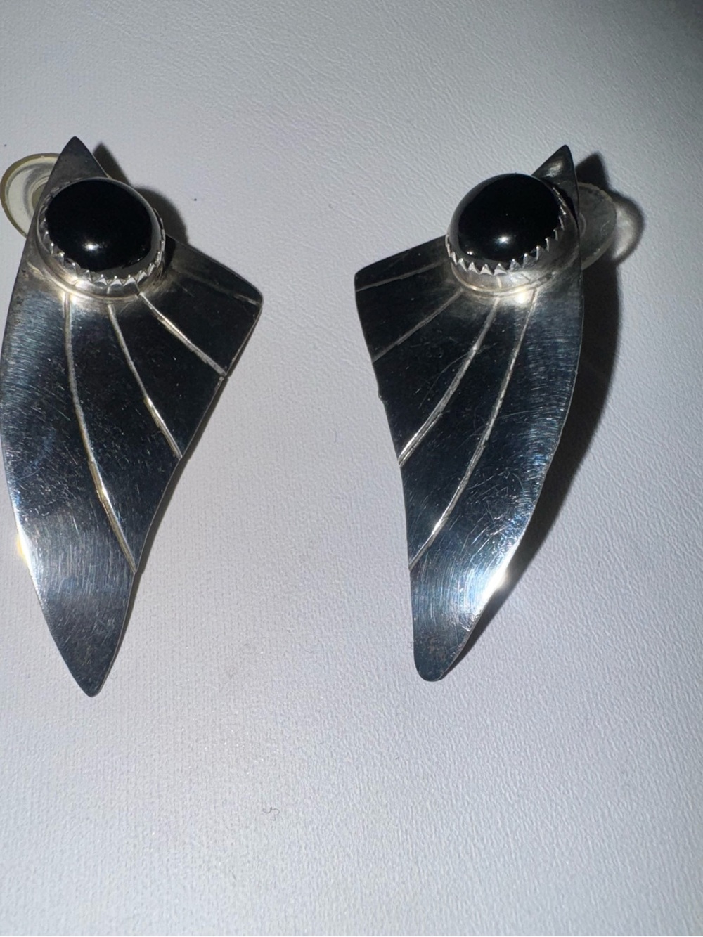 Vintage Sterling Silver & Onyx Large Stud Native American Earrings